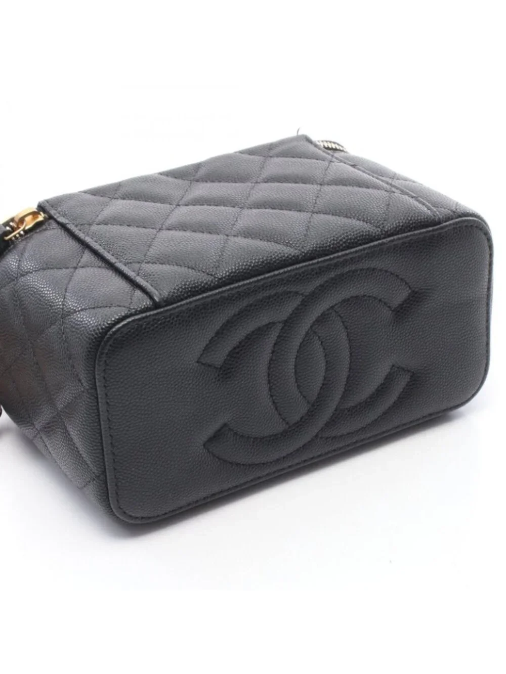 Chanel Shoulder Bag Quilted Vanity Black Calf Chain